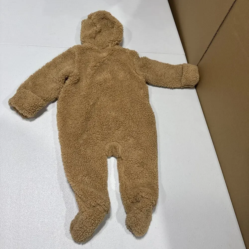 Baby Gap 6-12 Brown Sherpa Hooded Teddy Coverall Footie Bear Ears Outdoor Casua